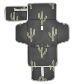 WELLDAY Black Cactus Baby Changing Pad - Waterproof Diaper Changing Pad with Built-in Pillow - Portable Travel Changing Mat for Newborn Girl & Boy