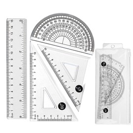 Math Geometry Tools, 4PCS Kit Includes Straight Ruler, Triangle Rulers, Protractor, Drafting Ruler Geometry Math Ruler Measuring Tool for Student School Office Supplies(COLOR:transparent)