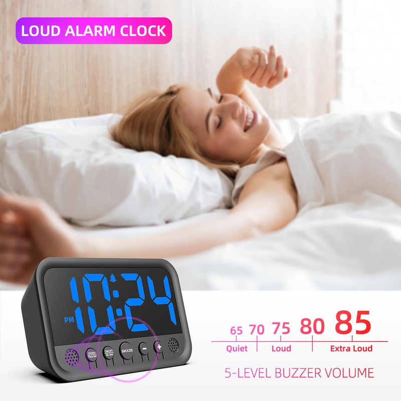 Small LED Digital Clock for Bedroom, Loud Alarm Clock for