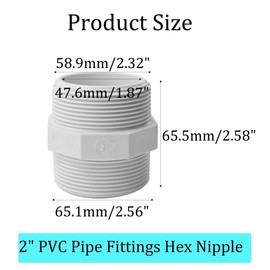 AUXBC 4PCS 2 Inch PVC Male Thread Nipple Coupling Adapter, 2" Male x Male Schedule 40 Pipe Fittings Connector for Plumbing Home Industrial Applications