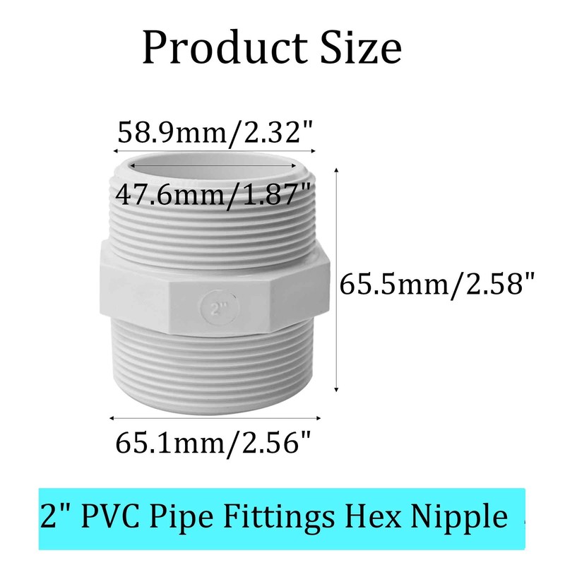AUXBC 4PCS 2 Inch PVC Male Thread Nipple Coupling Adapter,