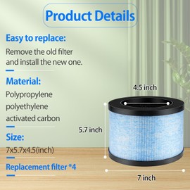 BAMBOOST H13 True HEPA Replacement Filter Replacement for AROEVE MK01 MK06 Kloudi DH-JH01 Intelabe EPI080 EP1080 EPI081 EP1081 Air Purifier Systems, 4 Pack