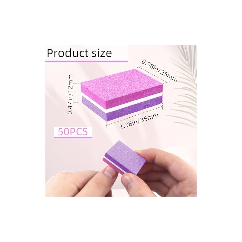 50 piezas de esponja para uñas, mini limas de uñas