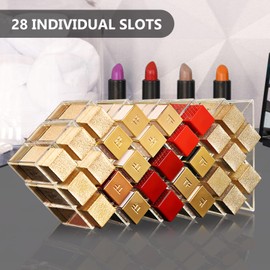 Top-spring Lipstick Organiser, Clear Lipstick Holder, Makeup Organiser and Storage with 28 Slots, Cosmetics Organiser for Lipstick Display and Lip Gloss Storing