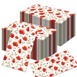 40Pcs Poppy Floral Paper Napkins Poppy Floral Party Napkins Vintage Wild Flower Disposable Napkin Floral Guest Napkin for Summer Autumn Birthday Party Decorations
