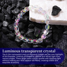 HANGINTHERE 8mm Oval Stretch Aurora Crystal Beaded Bracelet for Women, 7 inch, 0.5 oz with Velvet Pouch