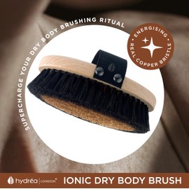 Hydrea London Ionic Copper Glow Dry Body Brush – Skin Exfoliating & Energising Copper Bristle, Lymphatic Drainage, Dry Massage - Anti-Cellulite