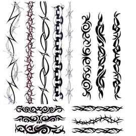 Barbed Wire Temporary Tattoo, Tribal Tattoo Costume Black Barb Wire Creeper Vine Fake Tattoos for Men Women Body Art, 4 Sheets