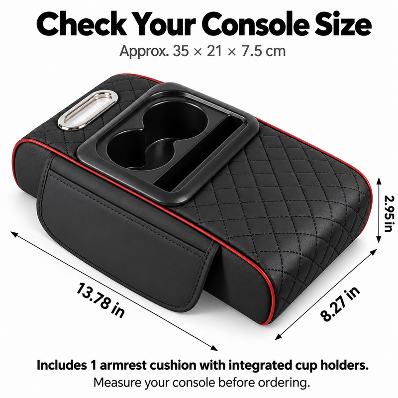 Auto Center Console Armrest Cushion With 2 Cup Holder PU