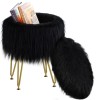 Runlexi Vanity Stool Chair with Storage, Faux Fur Makeup Room