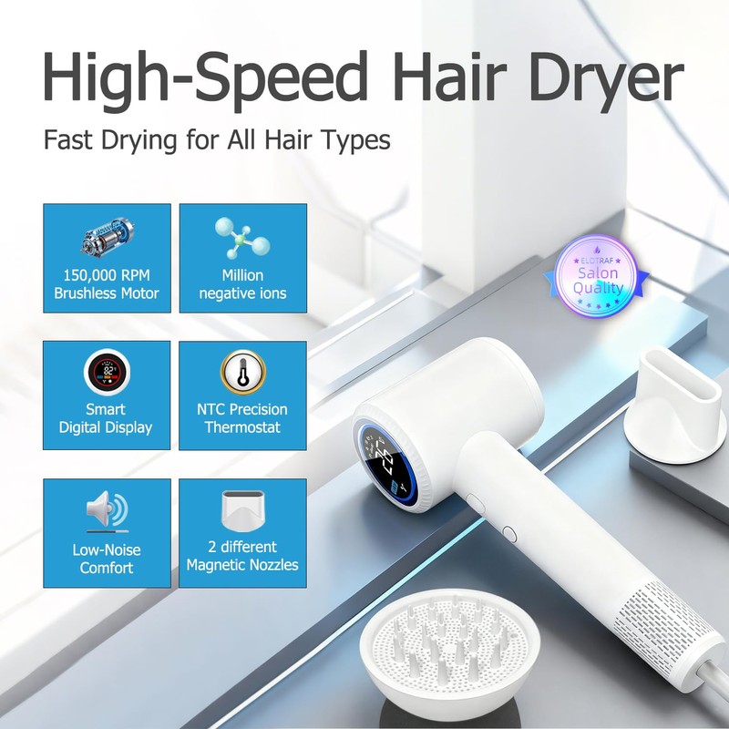 ELOVA High Speed Hair Dryer with Negative Ionic, 150000 RPM