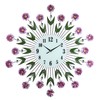 Three Star Large Purple Flower Wall Clock with Crystal Accents