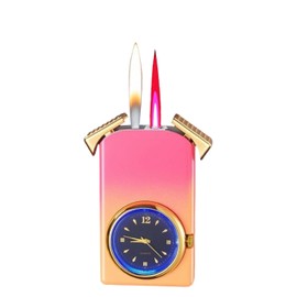 Windproof Vintage Lighter with Watch, Dual Sided Pink Jet Torch and Soft Flame Lighter (Pink Gradient)