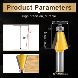 KATUR 15 Degree Chamfer and Bevel Edging Router Bit, Carbide Tipped Chamfer Router Bit with 1/2 Inch Shank, Woodworking Milling Cutter (1/2" Shank 15 Degree)