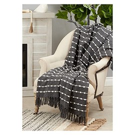 Occasion Gallery Black 80% Cotton - 20% Acrylic Striped Decorative Armchair Farmhouse Style Throw Blanket, 50" x 60"