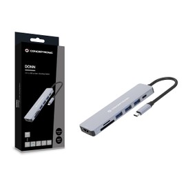 Conceptronic DONN19G 7-in-1 USB 3.2 Gen 1 Docking Station, HDMI, USB-A 3.0 x 3, SD, TF/MicroSD, 100W USB PD