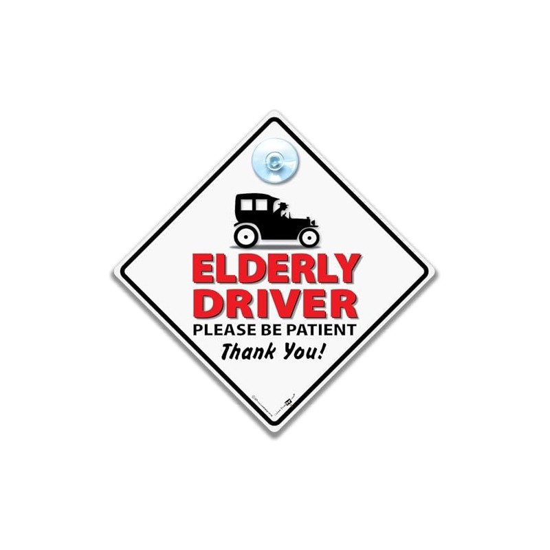 Elderly Driver Car Window Sign with Suction Cup, 14 cm