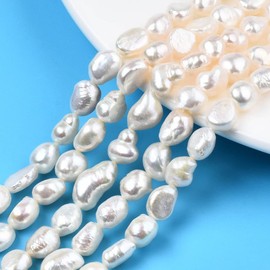 Boutigem 74Pcs Oval Baroque Pearl Beads 7~8mm Two Sides Polished Grade AA Natural Cultured Freshwater Pearl Beads Strands for Jewelry Making