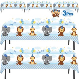 Anapoliz - Mantel de plástico para baby shower, paquete de 3 piezas (54 pulgadas de ancho x 102 pulgadas de largo) | Mantel rectangular para baby shower, niño, color azul, decoración para baby shower, niño, mantel desechable para bebé