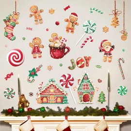 wondever Christmas Gingerbread Man Wall Stickers Peppermint Candy Cookie Christmas Window Wall Art Decals for Christmas Party Xmas Kitchen Home Party