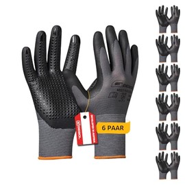 Gebol Multi Flex Eco Work Gloves with Nubs, Nitrile Gloves for a Secure Grip, for Men, Size XL (Size 10), Grey, 6 Pairs