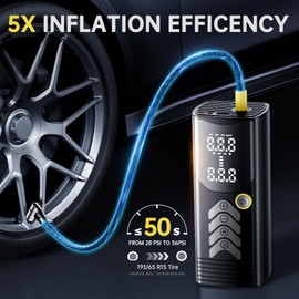 Tire Inflator Portable Air Compressor,Air Pump 150PSI with Ultra-strong motor 5X Fast Inflation Speed.Cordless 25000mAh Battery,with Tire Pressure Gauge,Tire Pump for Car Motocycle,Bike Pump,Ball Pump