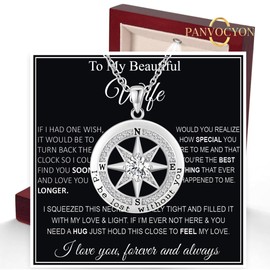 PANVOCYON To My Wife Necklace From Husband Compass Necklace For Women Soulmate Future Wife Girlfriend Jewelry Birthday Christmas Valentine's Gifts With Message Card & LED Box, Medium, Sterling Silver,