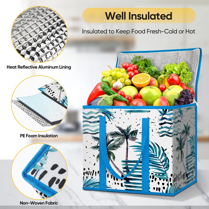 BALEINE 2Pk Insulated Reusable Grocery Bags, Collapsible Cooler Bag for