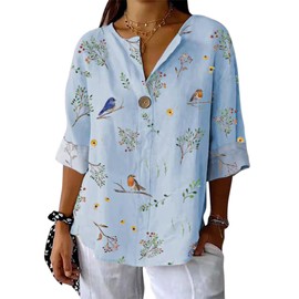 Chicyoo Womens Tunic Dress 3/4 Sleeve Loose Fit Boho Floral Beach Cover Up Summer Tunic Outfit Lightweight L