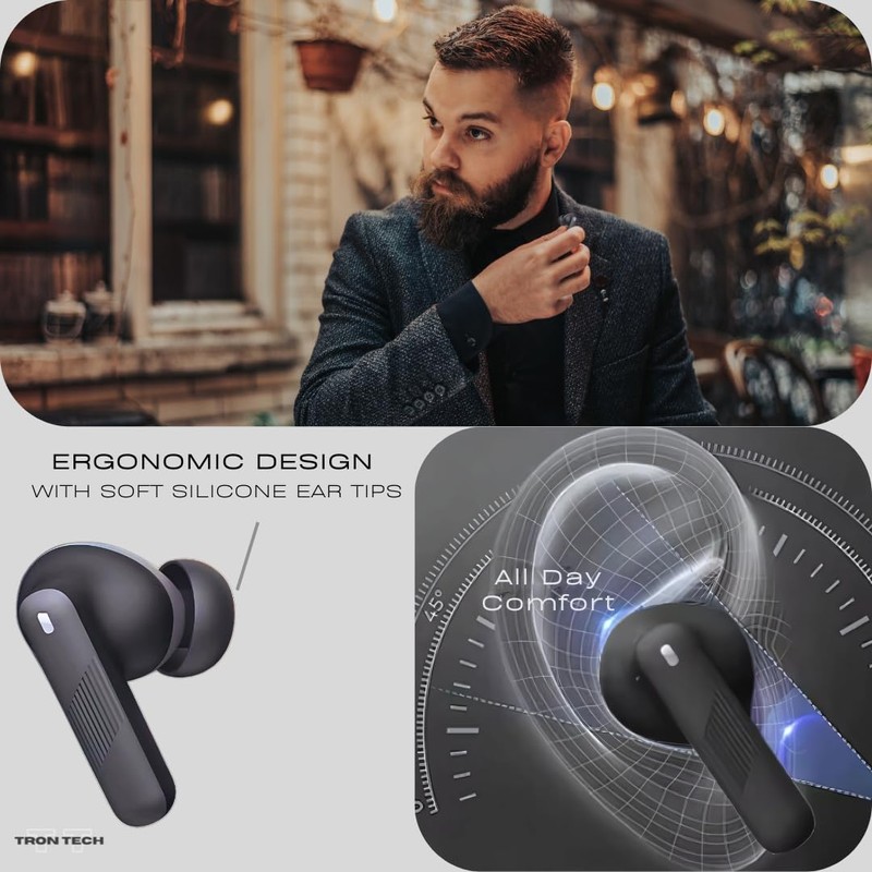 TRON TECH T13 Noise Cancelling Bluetooth 5.3 Wireless Earbuds, Smart