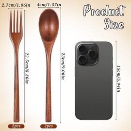 4 PCS Wooden Forks and Spoons for Eating, Wooden Utensil Set for Eating, Reusable Kitchen Wood Cutlery Wood Flatware Tableware Set for Stirring Cooking