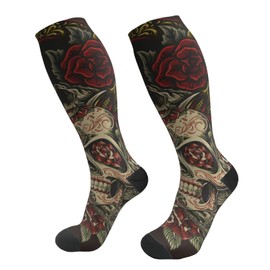 Tattoo Skull Rose Compression Socks Women And Men For Nurses Travel Pregnancy Recovery Running Athletic