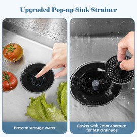 2 Pack All Metal Kitchen Sink Strainer with Drain Stopper, iFealClear Stainless Steel Pop Up Kitchen Sink Stopper, Extra 4 Mesh Strainer Baskets, Dishwasher Safe, Fits US Standard 3-1/2'' Drain, Black