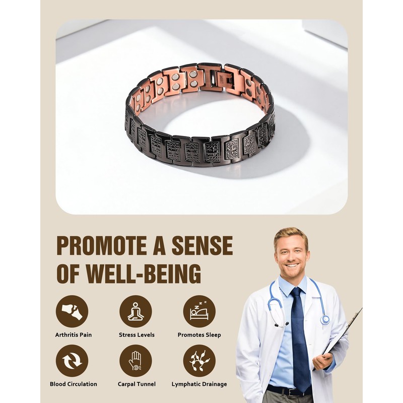 Jecanori 2X Pure Copper Magnetic Bracelet for Men, Mens Cross