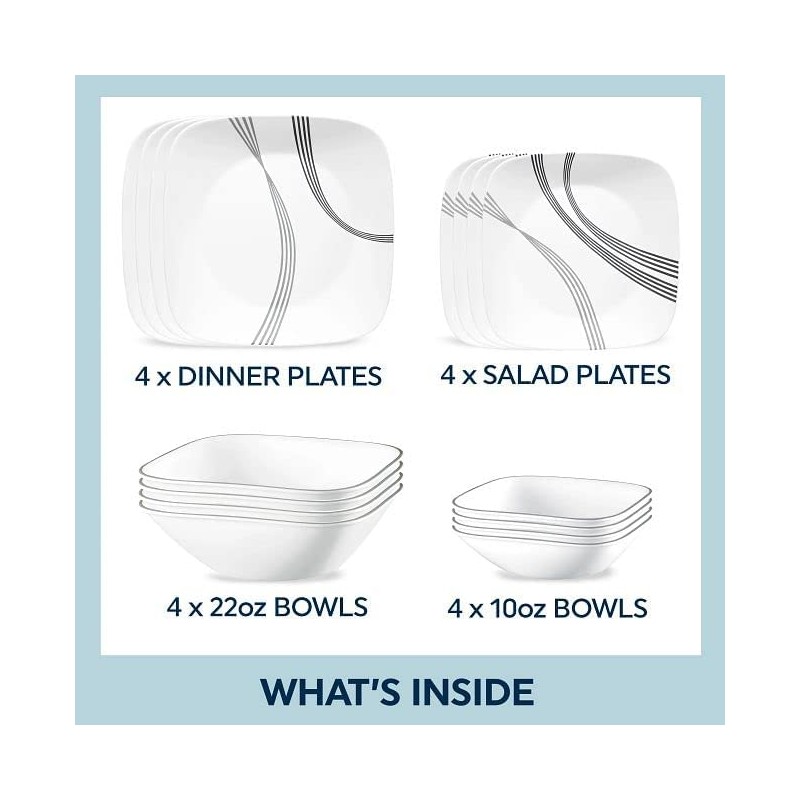 Corelle Urban Arc 16pc, Service for 4, Dinnerware Set, 8