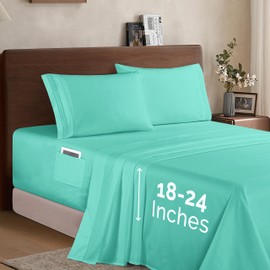 Elegant Comfort Luxury 1500 Premium Hotel Quality Microfiber 4-Piece Sheet Set - Soft, All Around Elastic 18-24 Inches Deep Fitted Sheet - Extra Deep Pocket Sheets, Queen, Paradise Teal