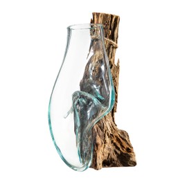 Cape Craftsmen Wall Mounted Molten Glass Hanging Terrarium on Driftwood, Indoor Wall Planter Vase on Wood, Propagation Station for Hydroponics Plants, Succulent Pot