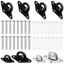 Mardatt 4 Pack M5 304 Stainless Steel Pad Eye Plate U Hooks, Marine Hardware Hook with Screws Anchors, Heavy Duty Ceiling Hooks Pad Eyes Plate, Black