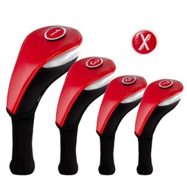 Andux 4pcs/Set PU Golf Wood Club Head Covers 460cc Driver with Long Neck Red