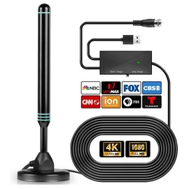 TV Antenna-Antenna Indoor, Smart Antenna 600+ Miles Coverage Range, HD TV Antenna for Local Channels, Support 4K 1080P & Signal Amplifier, 18ft High Performance Coax Cable, Support All TV-DOB7