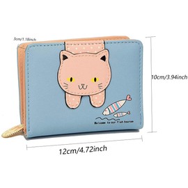 Queerelele Women's Cat Purse, Small Cat Decoration Purse, Women's Decoration Zip Wallet, Cute Purse Women's Small for Gifts, Girls, Women, Friends, Anniversary (Blue), blue, Casual