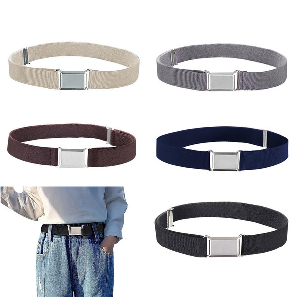 PLATEYTR 5pcs Kids Belt Stretchy Boys Belt, Elastic Stretch Belts
