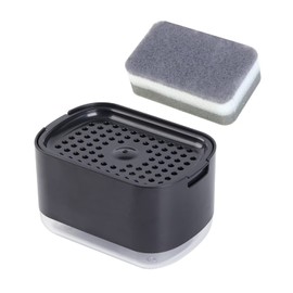 Obsoorth 10oz Dish Soap Dispenser for Kitchen Sink with Sponge Holder Push Down Pump Caddy Tray Container Set Dishwashing Liquid Detergent Organizer on Countertop Travel Trailer - Black