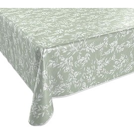 BEAUTEX Oilcloth Tablecloth Washable Branches Light Green Oval 140 x 190 cm
