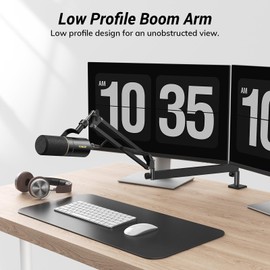 Tonor Mic Arm Desk Mount, Low Profile Boom Arm, Microphone Arm, Adjustable Mic Stand with Desk Mount Clamp, Cable Management, 3/8’’ and 5/8’’ Screwadapter for Most Microphone T20LP Black