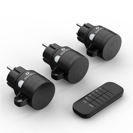 sonero Funksteckdosen mit Fernbedienung Aussen, Outdoor Set, 2300 Watt, 230V, 3 x Steckdose mit Funkfernbedienung, IP44, 30m Reichweite, Stromsparen, Schwarz