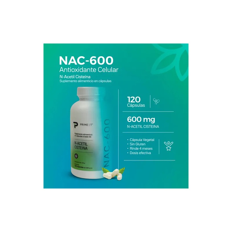 Primet Nac-600 N-acetil Cisteína Nac Antioxidante 120 Cáp
