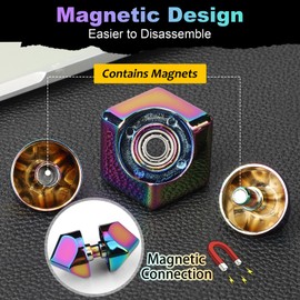 Infinity Fidget Cube Spinner Toy for Kids Adults, Metal Fidget Puzzle Block Figner Gyro, Cool Mini Gadget Stuff Stress Relief Toy for Desk Toy, Focus 2 in 1 Spinning for Boy Girl (Rainbow)