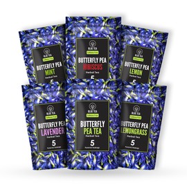 BLUE TEA - Butterfly Pea Assortment Sampler Tea (6 Flavors, 30 Tea Bags) | VARIETY PACK | Herbal Tea - Flower Based - Caffeine free - Farm Fresh - Natural Ingredients | Zipper Pack