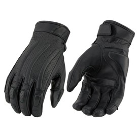 Milwaukee Leather MG7526 Men's Black Leather i-Touch Screen Compatible Gel Palm Racer Motorcycle Gloves w/Finger Protection - X-Large